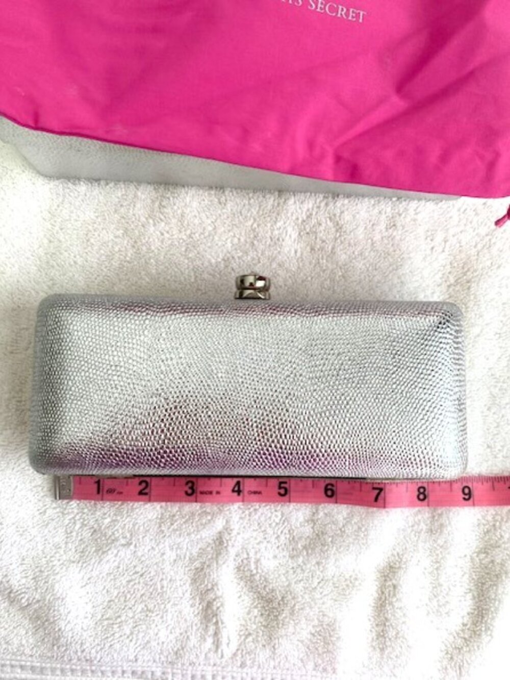 Victoria's Secret Clutch Silver Pink Sequin Bag Dust Cover - Picture 12 of 12